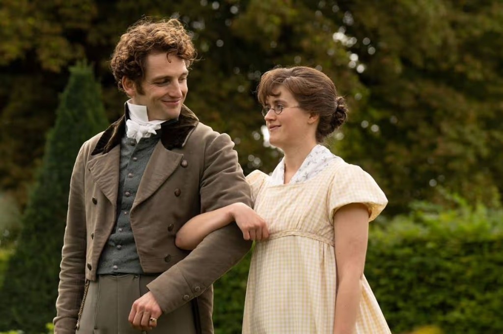 Laurie Davidson and an actress in period costumes in "The Other Bennet Sister."