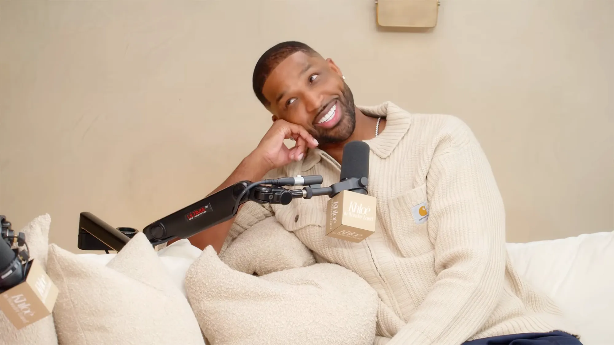 Tristan Thompson laughing during an interview on the "Khloe in Wonderland" podcast.