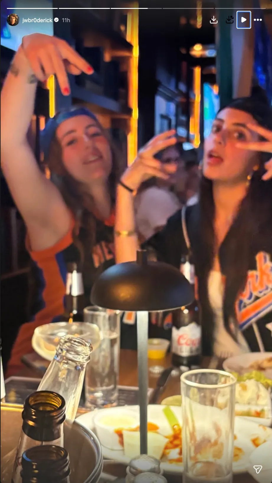 James Broderick celebrating Knicks win with friends