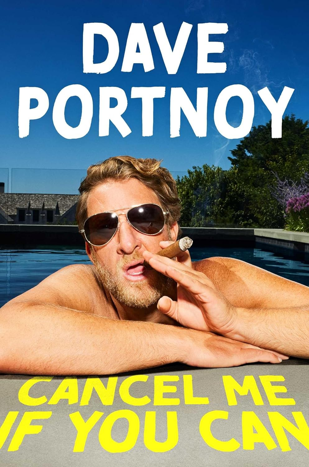 Book cover for "Cancel Me If You Can" by Dave Portnoy, featuring Portnoy in a swimming pool with a cigar.