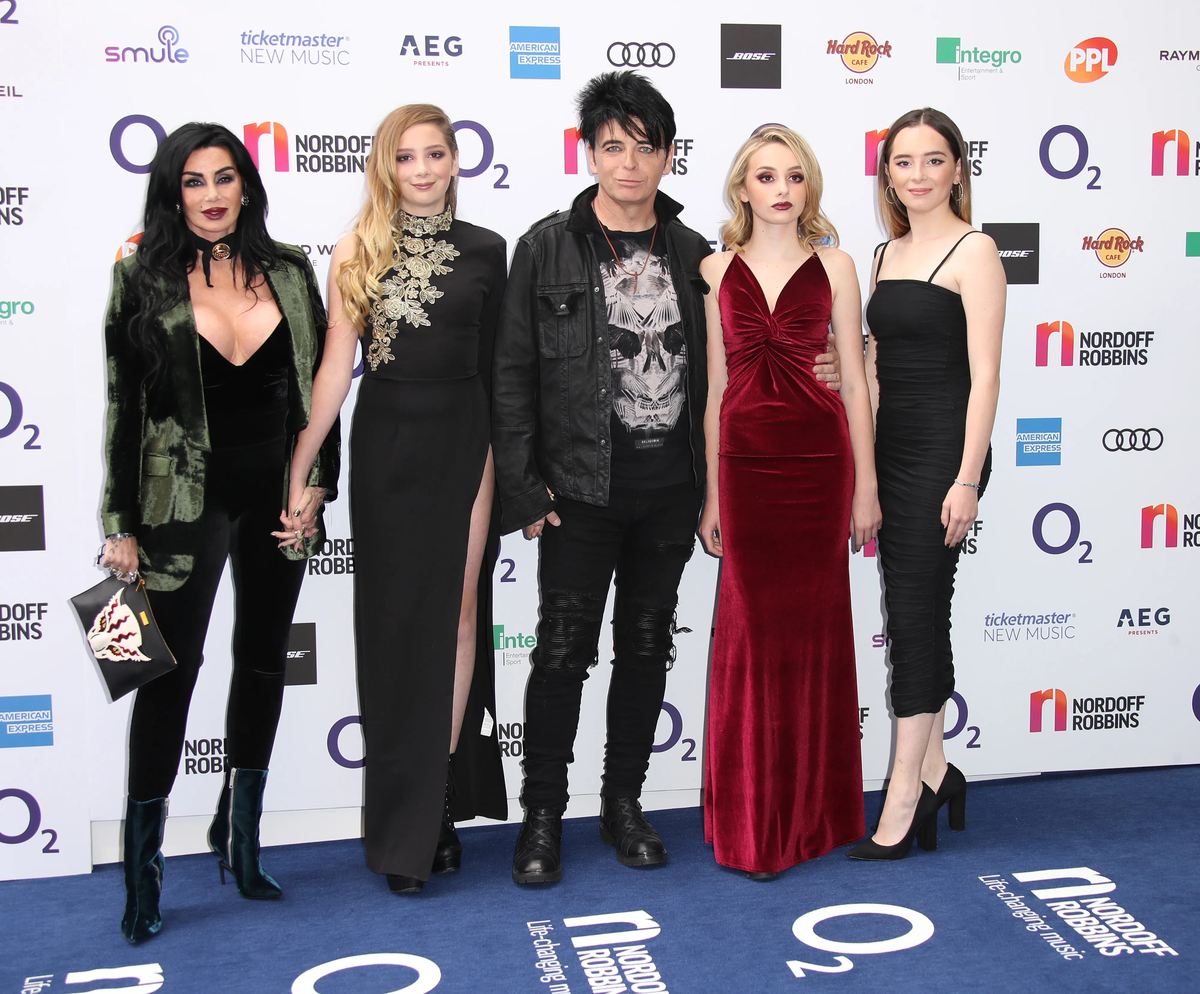 Gary Numan with his wife and three daughters at the Nordoff Robbins O2 Silver Clef Awards 2019.