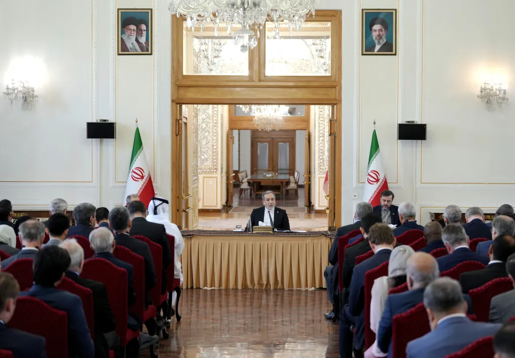 Iranian Foreign Minister addresses foreign ambassadors and diplomats in Tehran.