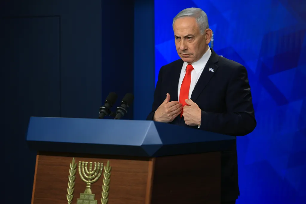 Israeli Prime Minister Benjamin Netanyahu at a news conference.