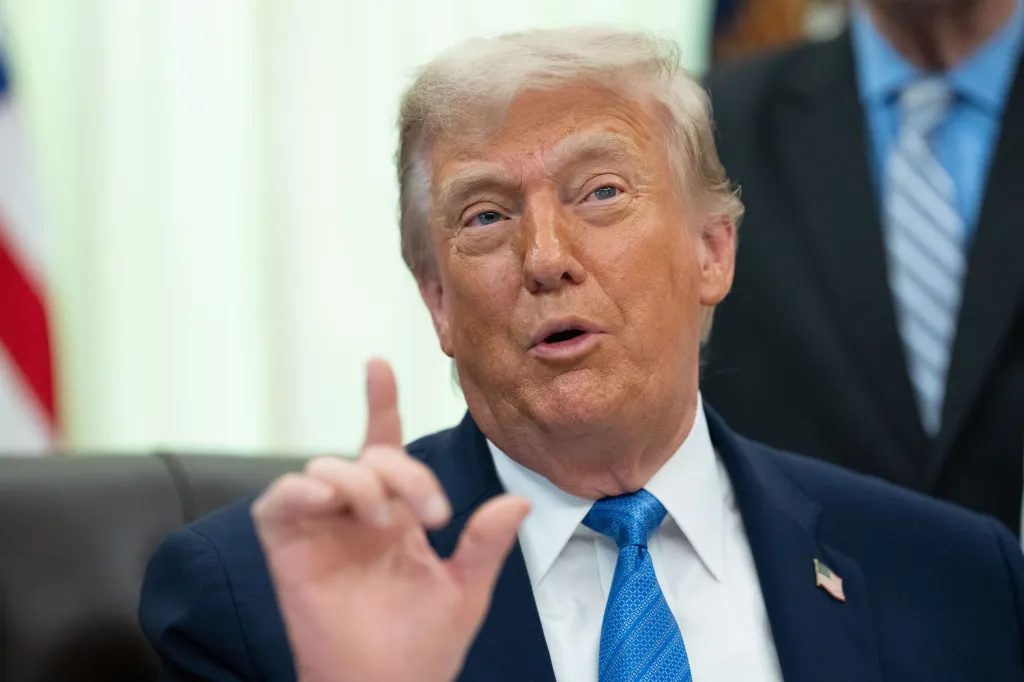 President Donald Trump speaks during a signing event in the Oval Office of the White House on June 10, 2026.
