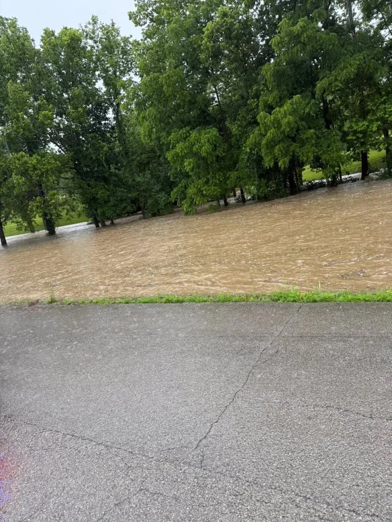 Torrential rainfall created rapid flooding conditions in Madison County, Kentucky on June 27, 2026.