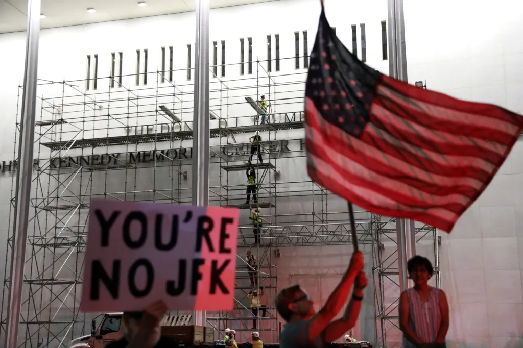 A protester holds a