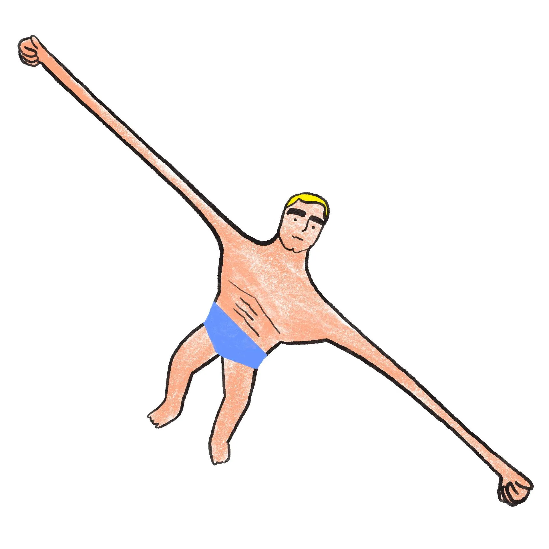 an illustration of a stretched out early version of the toy Stretch Armstrong