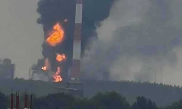 Fire and black smoke coming from the Taneco Oil Refinery.