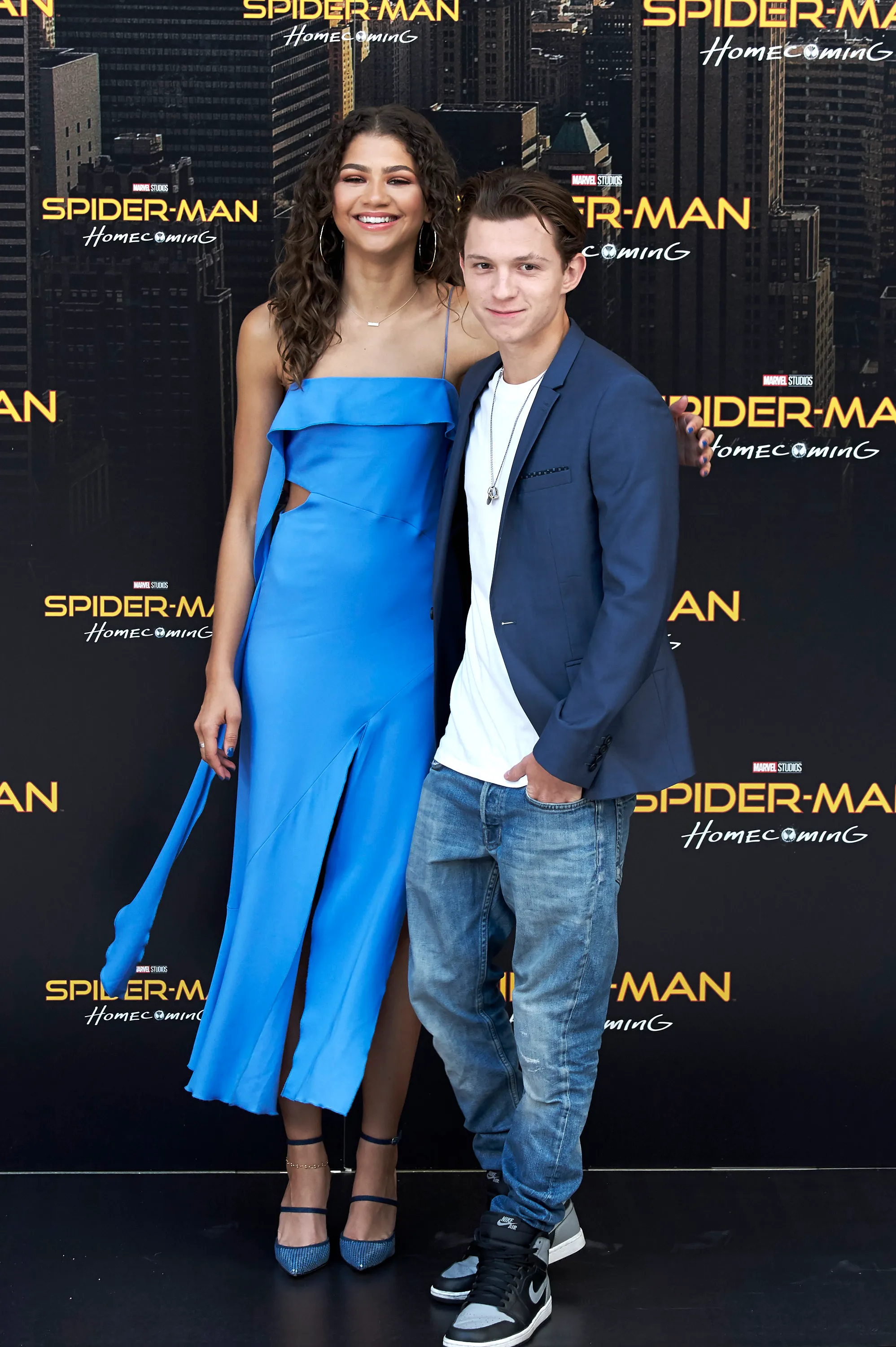 Zendaya and Tom Holland at a "Spider-Man: Homecoming" photocall.