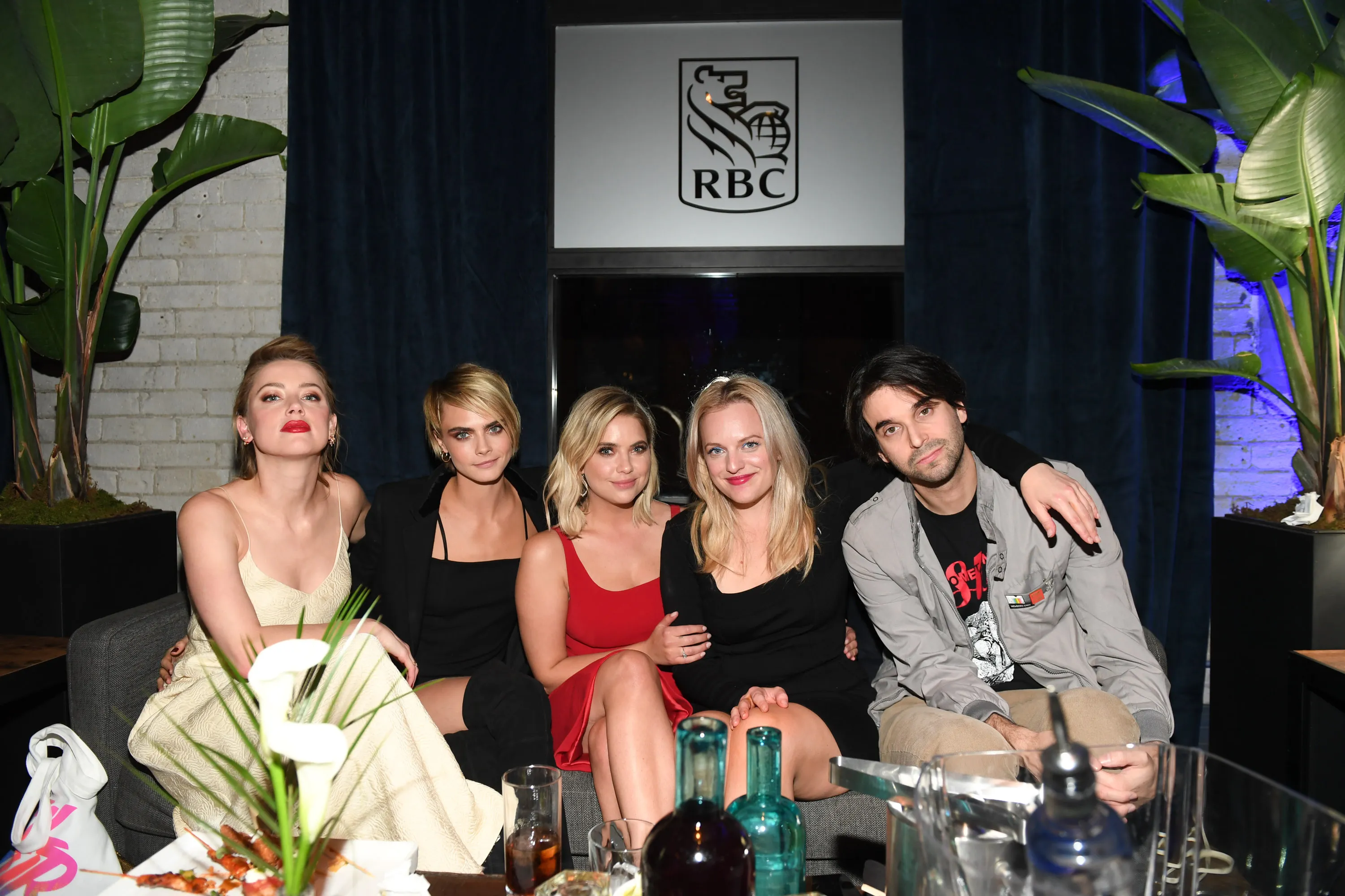 Amber Heard, Cara Delevingne, Ashley Benson, Elisabeth Moss, and Alex Ross Perry at the RBC "Her Smell" cocktail party at the Toronto Film Festival.