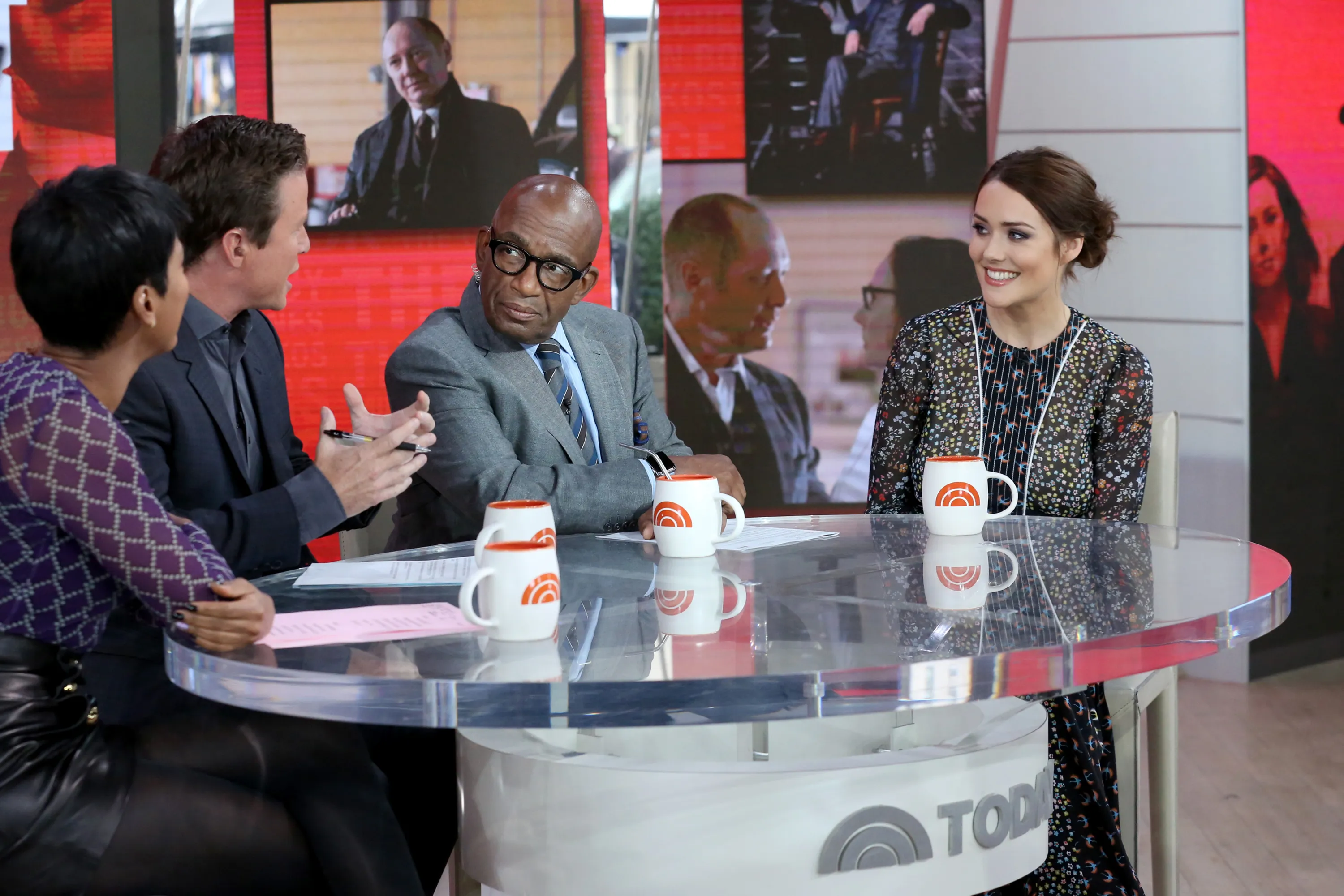 Tamron Hall, Billy Bush and Al Roker with Megan Boone
