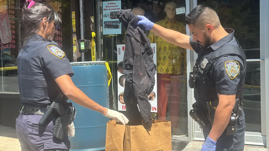 A 17-year-old boy was blasted in the arm and a 27-year-old man struck in the arm and stomach around 12:30 p.m. at Bedford Avenue and Montgomery Street, police said. 