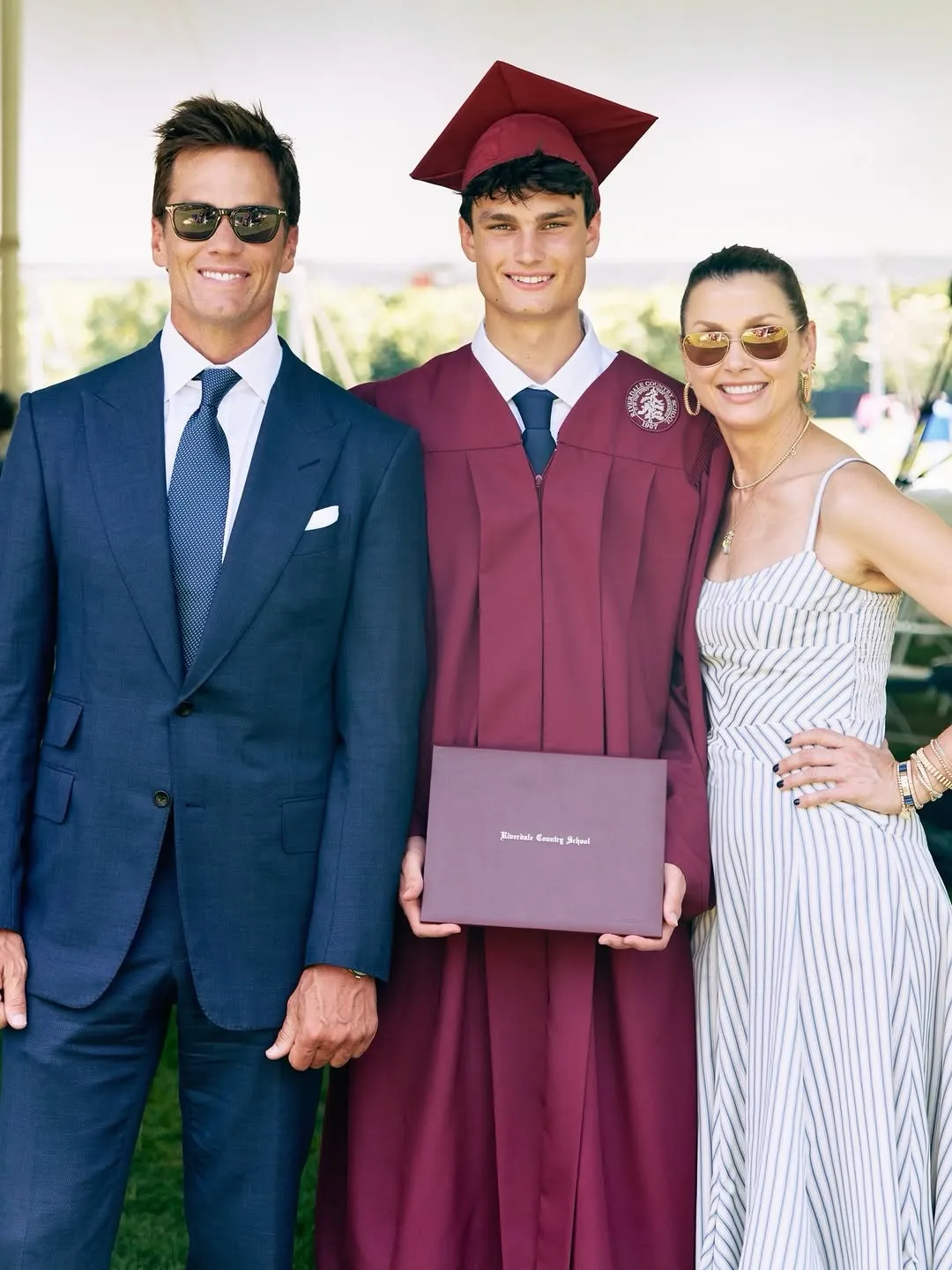 Tom Brady and Bridget Moynahan pose with their son Jack at his high school graduation.