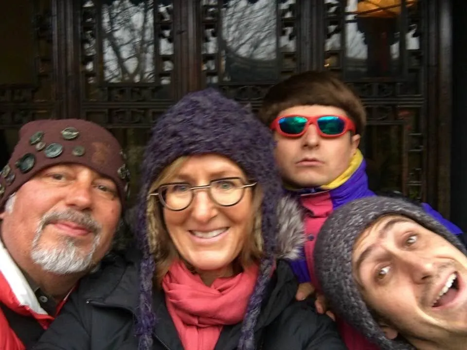 Christine Begin Nickell, her son Oliver Tree, and two other men in a selfie.