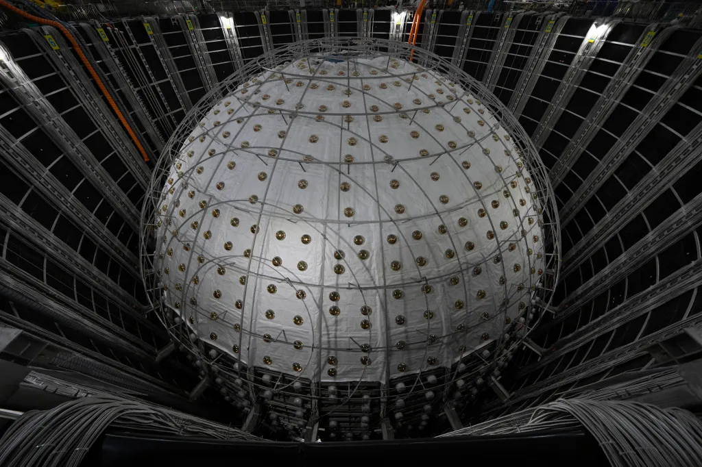 Neutrino detector at the Jiangmen Underground Neutrino Observatory in China.