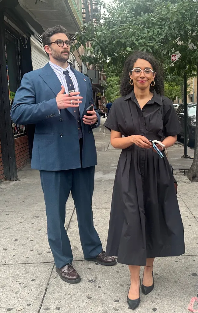Democratic congressional candidate Darializa Avila Chevalier stands with streamer Hasan Piker as she campaigns in New York City, Tuesday, June 23, 2026.