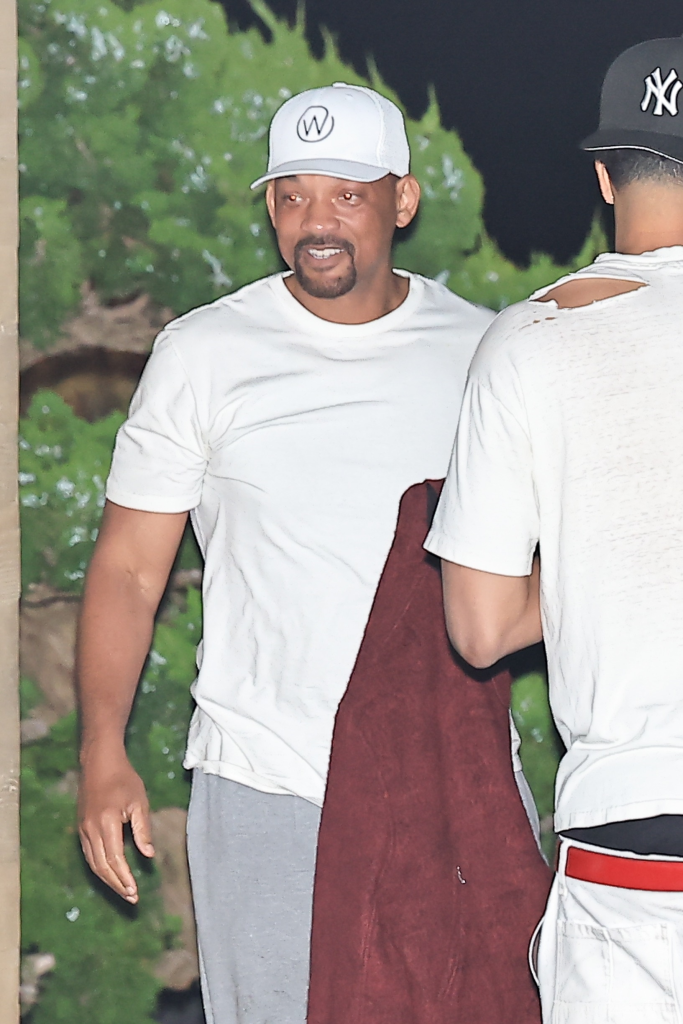 Will Smith in a white cap and t-shirt leaving Nobu Malibu.