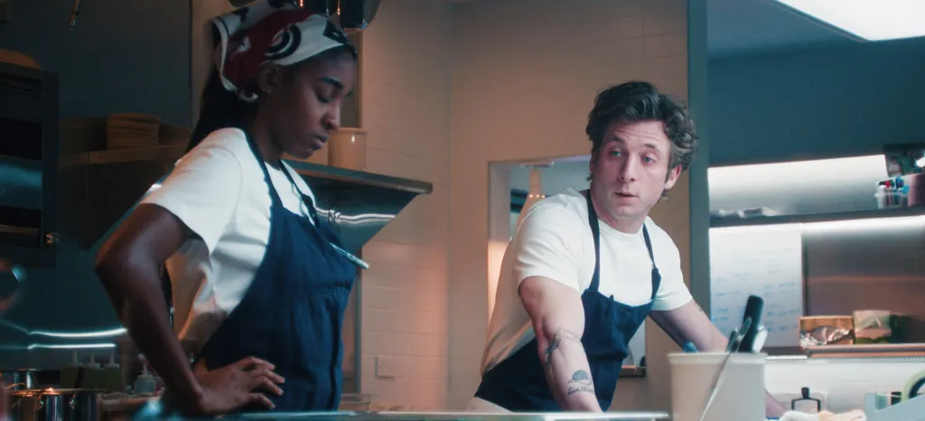 Ayo Edebiri as Sydney Adamu and Jeremy Allen White as Carmen "Carmy" Berzatto in "The Bear."