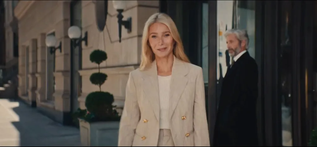Gwyneth Paltrow, in a cream suit and white T-shirt, in a 51 Park ad for a luxury condo in Israel.