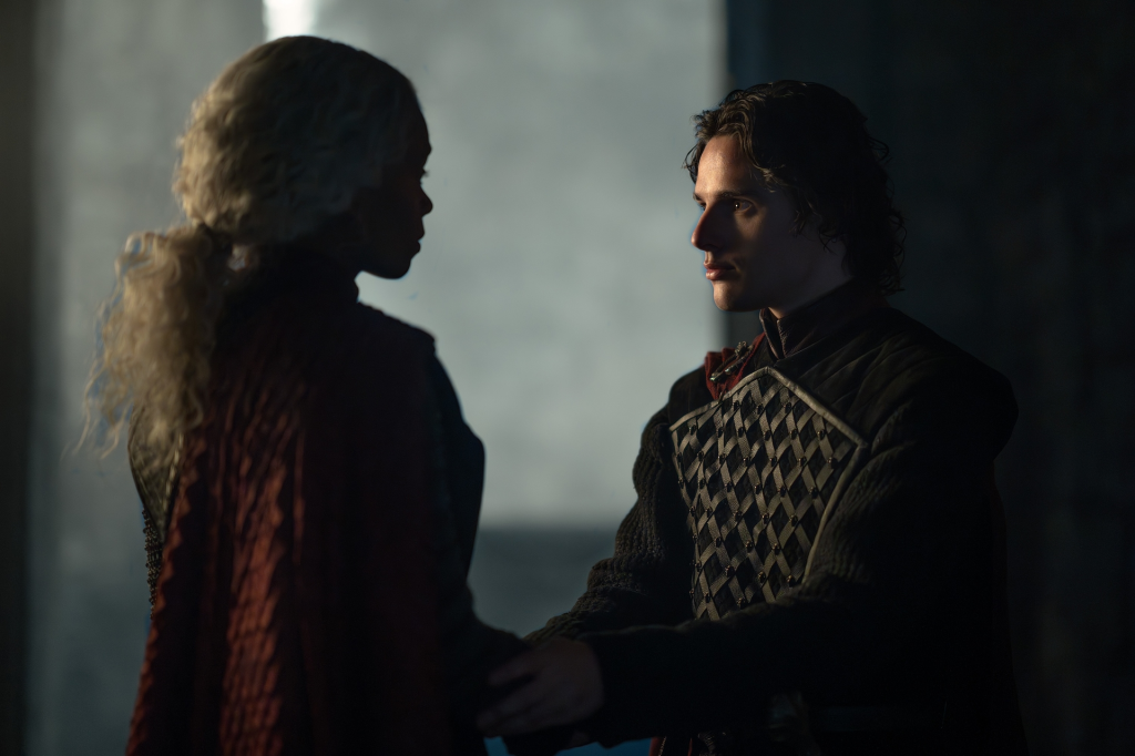 Harry Collett as Jacaerys Velaryon with a woman in "House of the Dragon."