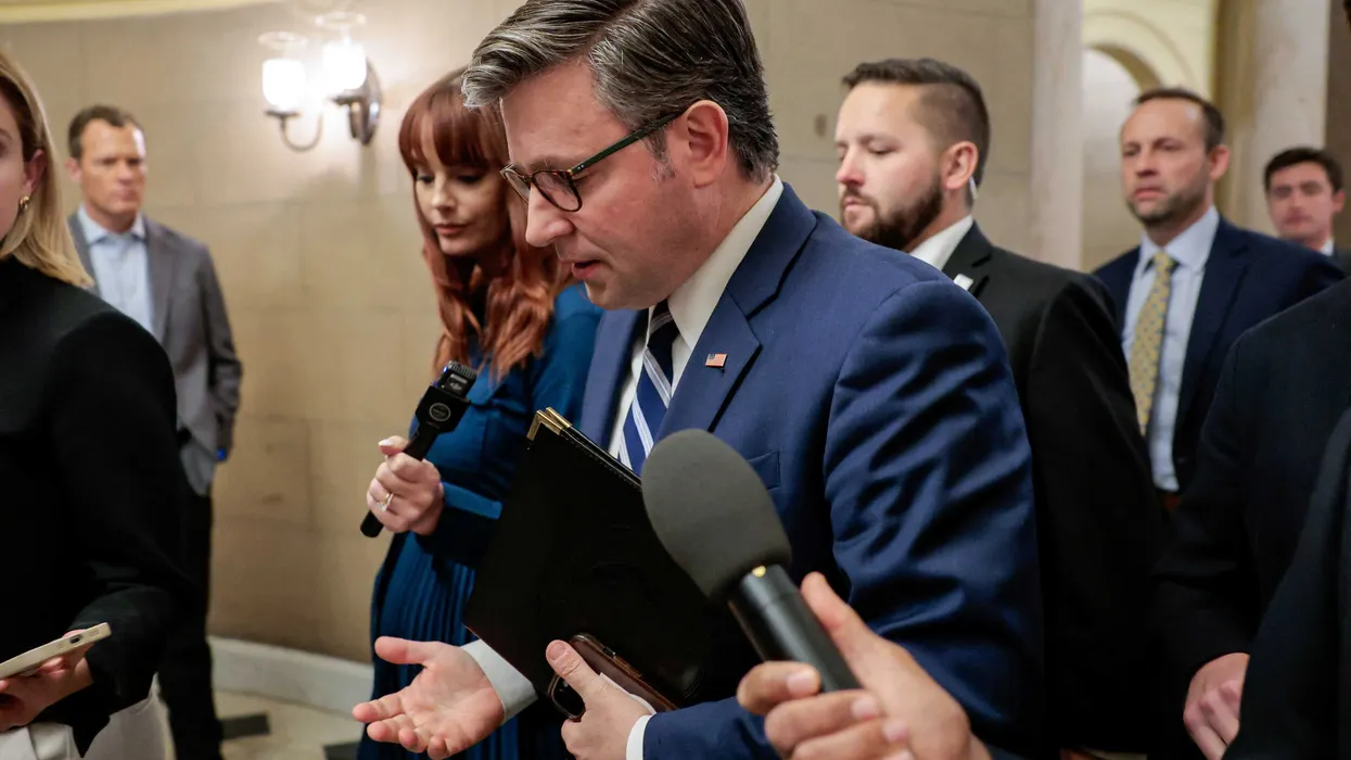 Mike Johnson bolts down Capitol steps when pressed on Trump’s latest threat