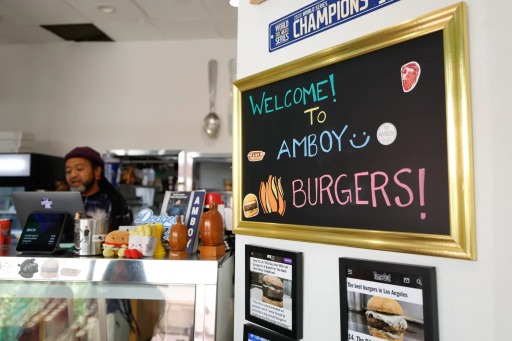 Signage at Amboy Quality Meats & Delicious Burgers.