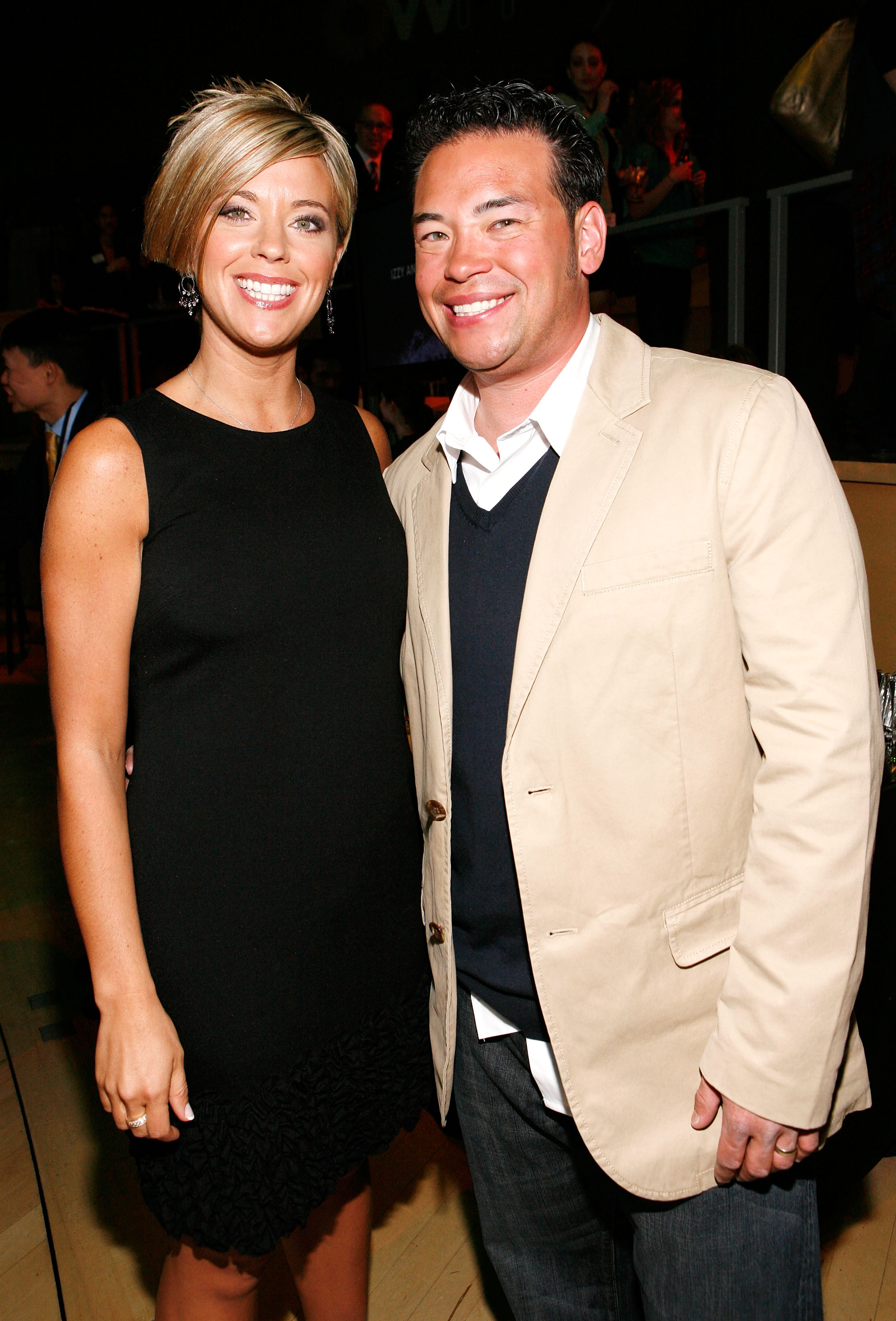 Television personalities Kate Gosselin and Jon Gosselin smile at the Discovery Upfront event.