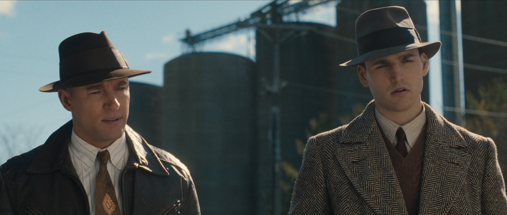 Tyler Jacob Moore as Sheriff Schley and Charlie Hall as Deputy Frank Worden in Monster: The Ed Gein Story.