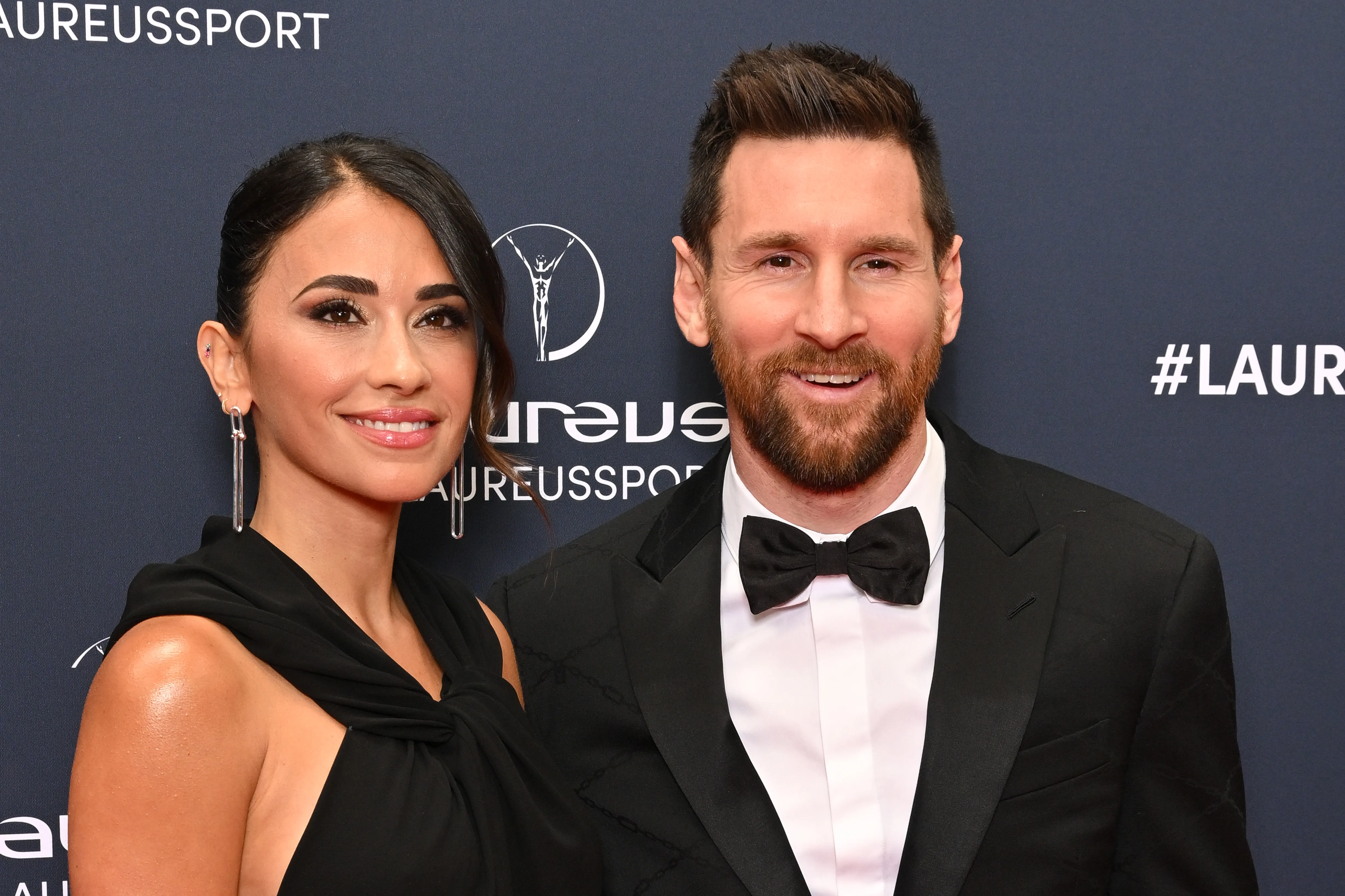 Lionel Messi and his wife Antonella Roccuzzo on the red carpet at the Laureus World Sports Awards.