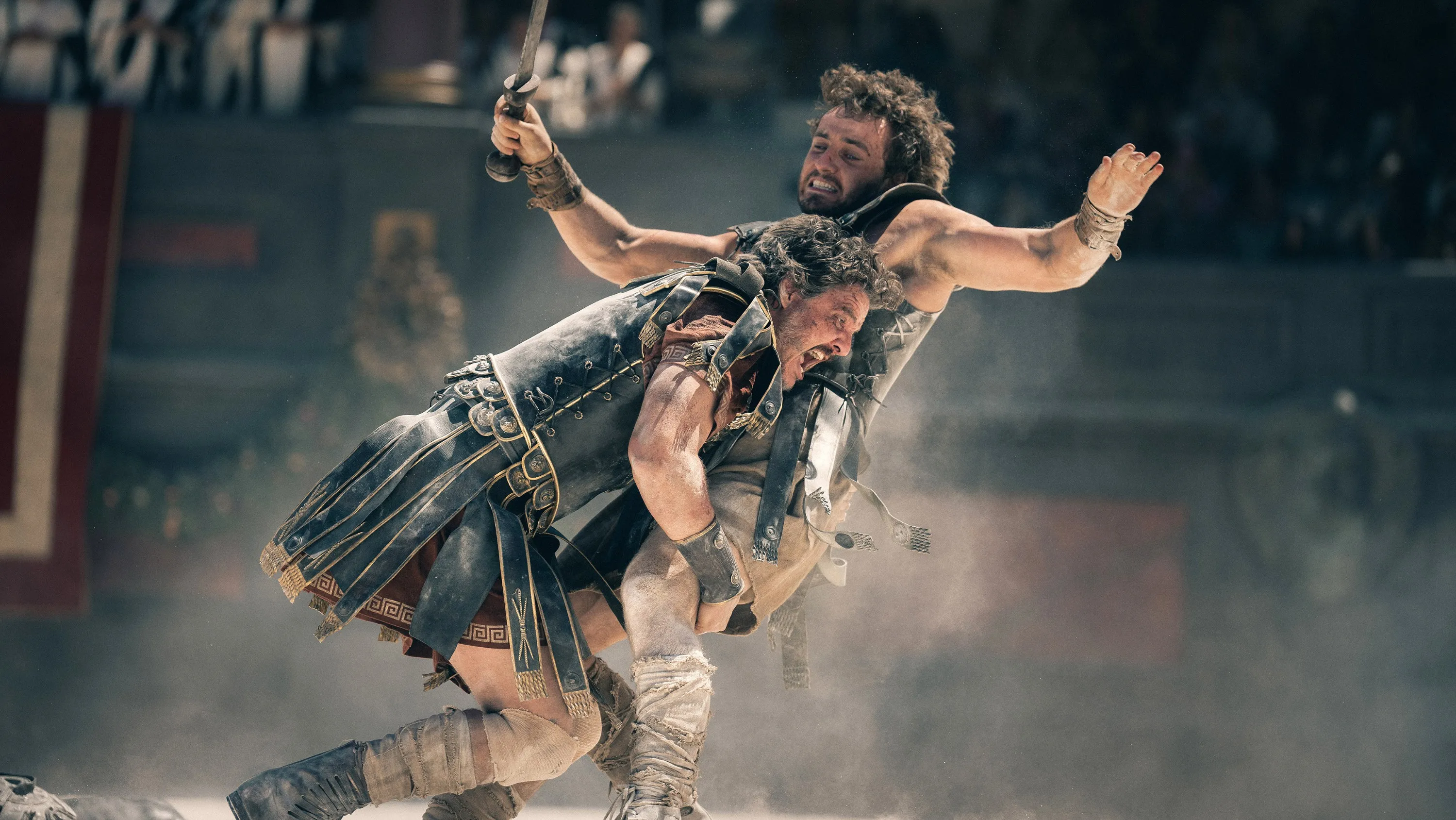 Pedro Pascal, Paul Mescal in a fight scene from "Gladiator II."