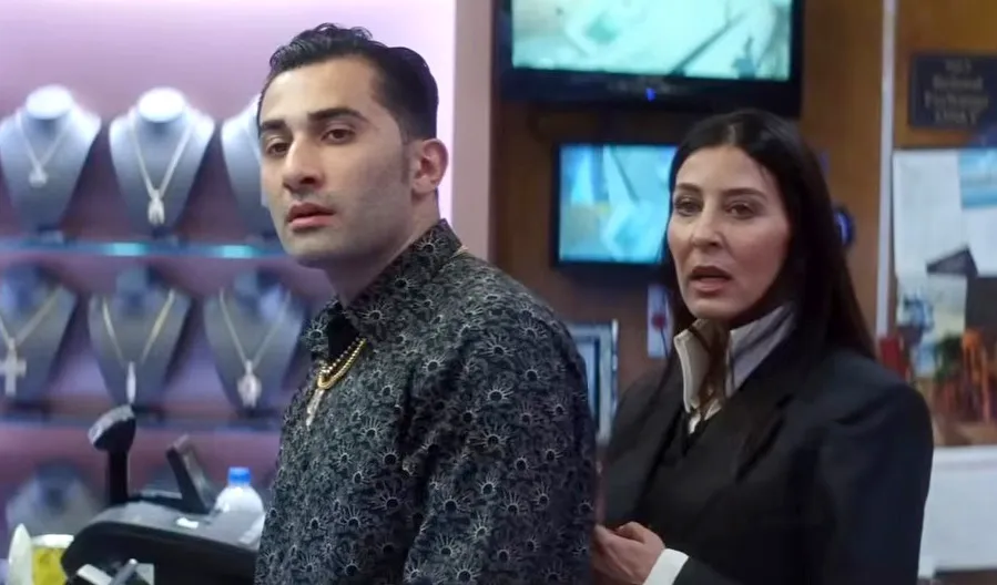 Maksud Agadjani and Andrea Linsky as Yussi and Joani in the film "Uncut Gems."