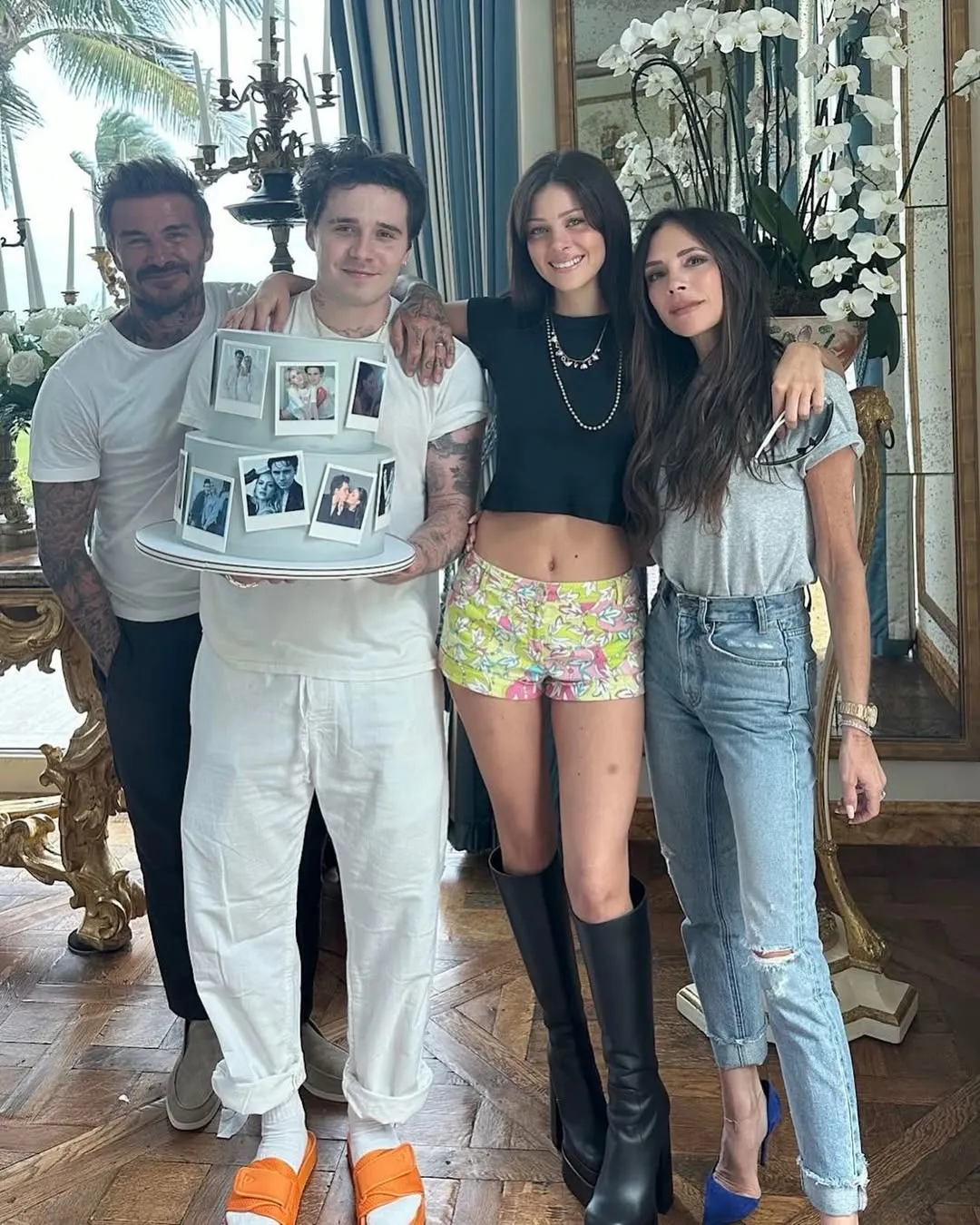 Brooklyn Beckham and Nicola Peltz with David and Victoria Beckham