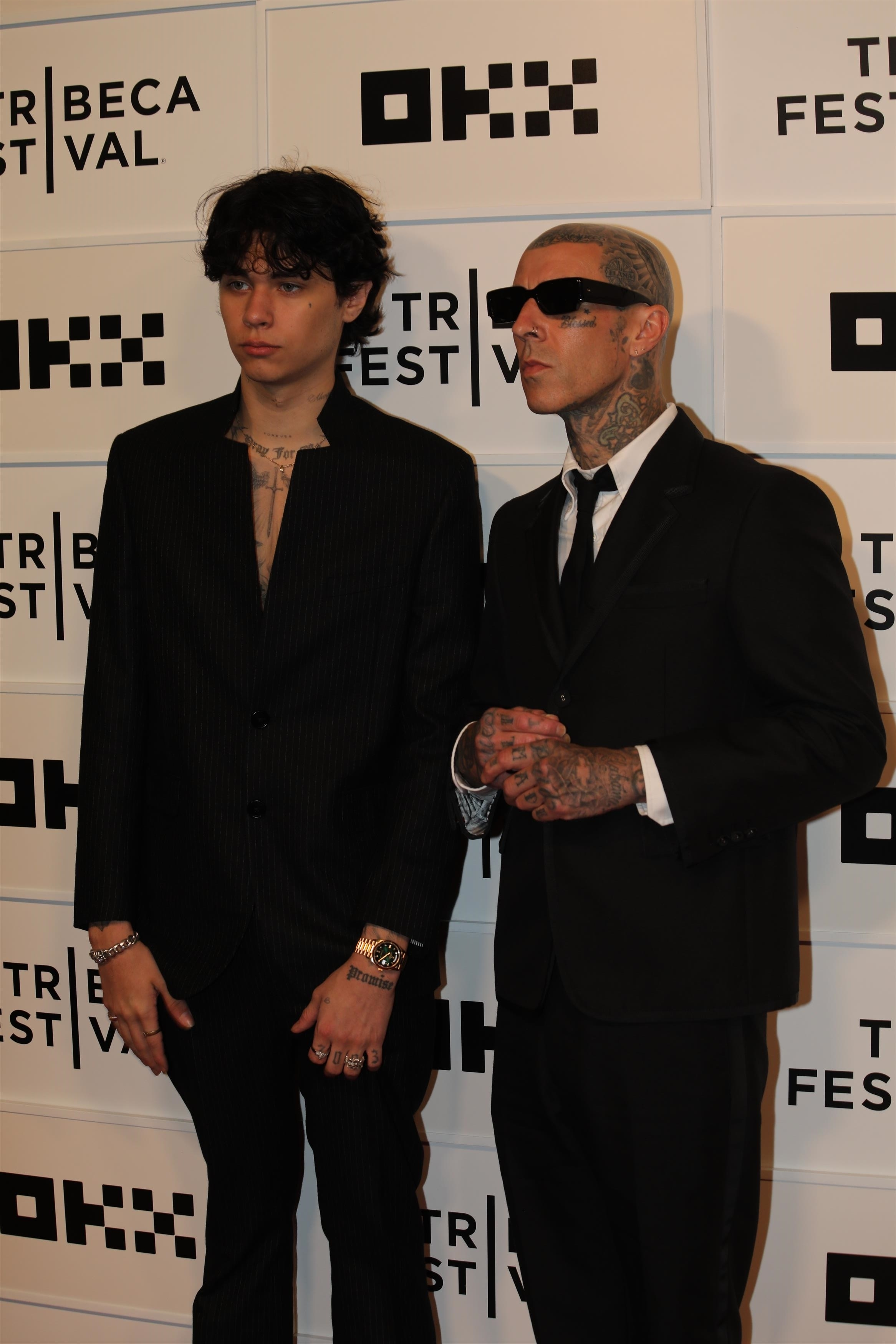 Landon and Travis Barker attend the premiere of "Louder Than Fear" at the Tribeca Film Festival.