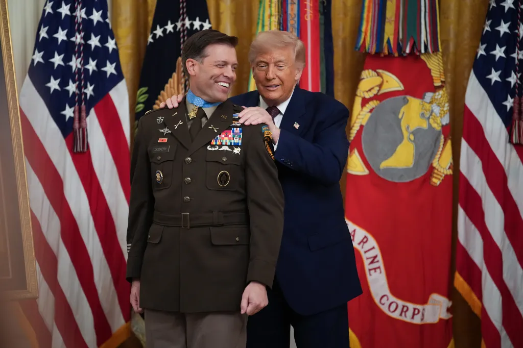 President Trump awarding Major Nicholas Dockery the Medal of Honor.