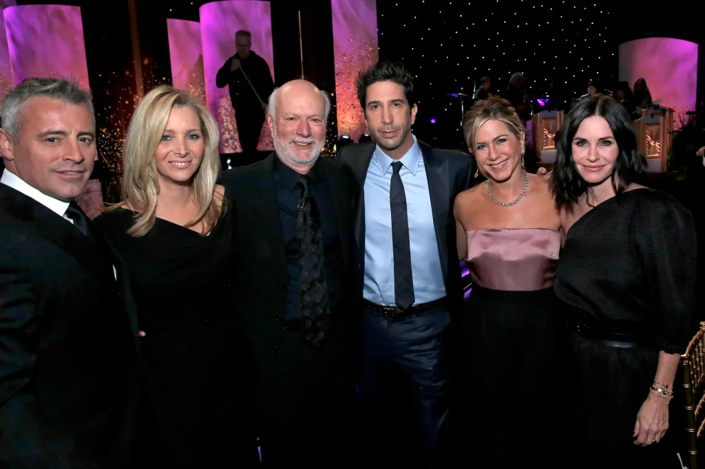 Burrows (pictured with Matt LeBlanc, Lisa Kudrow, James Burrows, David Schwimmer, Jennifer Aniston, and Courteney Cox) directed the "Friends" pilot in 1994. 