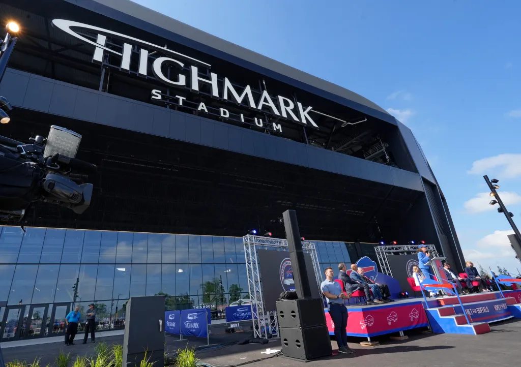 New York Governor Kathy Hochul speaks at the ribbon cutting ceremony for the new Highmark Stadium.