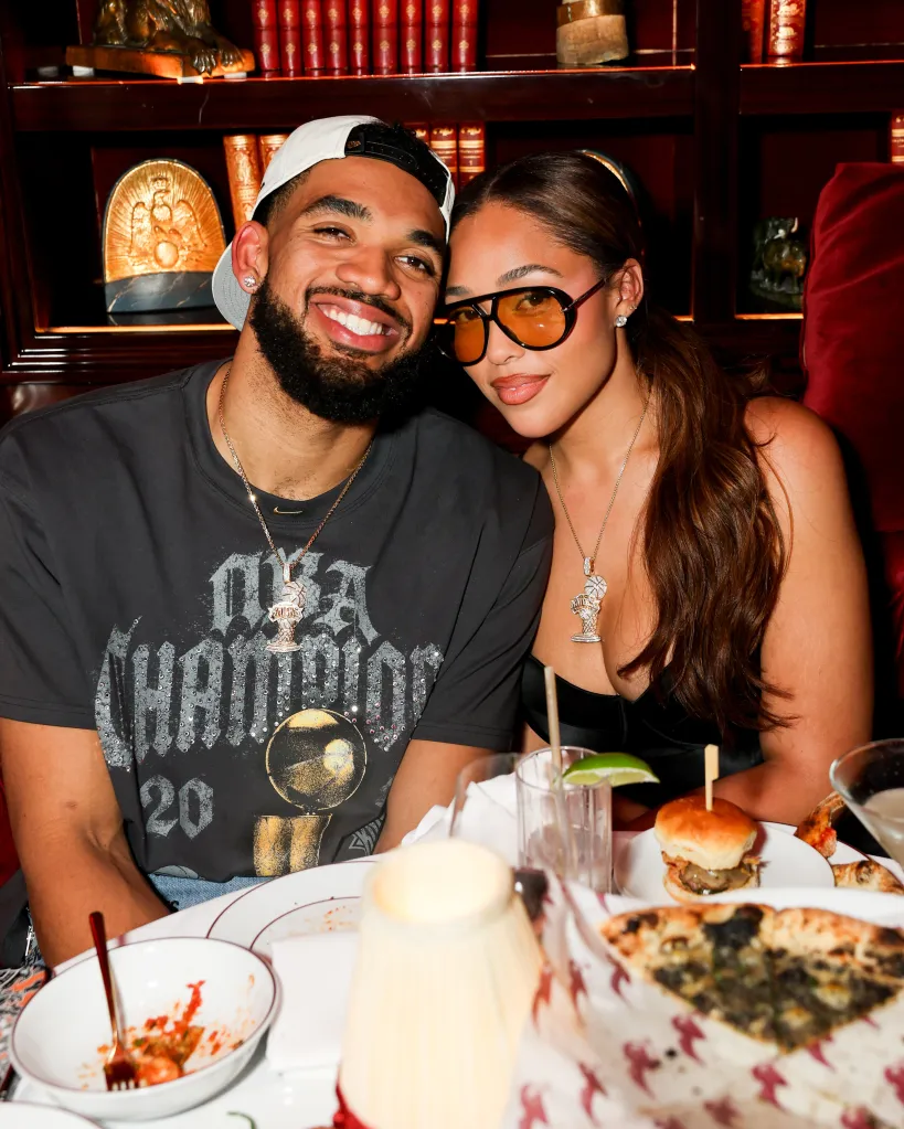 Karl-Anthony Towns and Jordyn Woods at the Knicks' post-parade celebration.