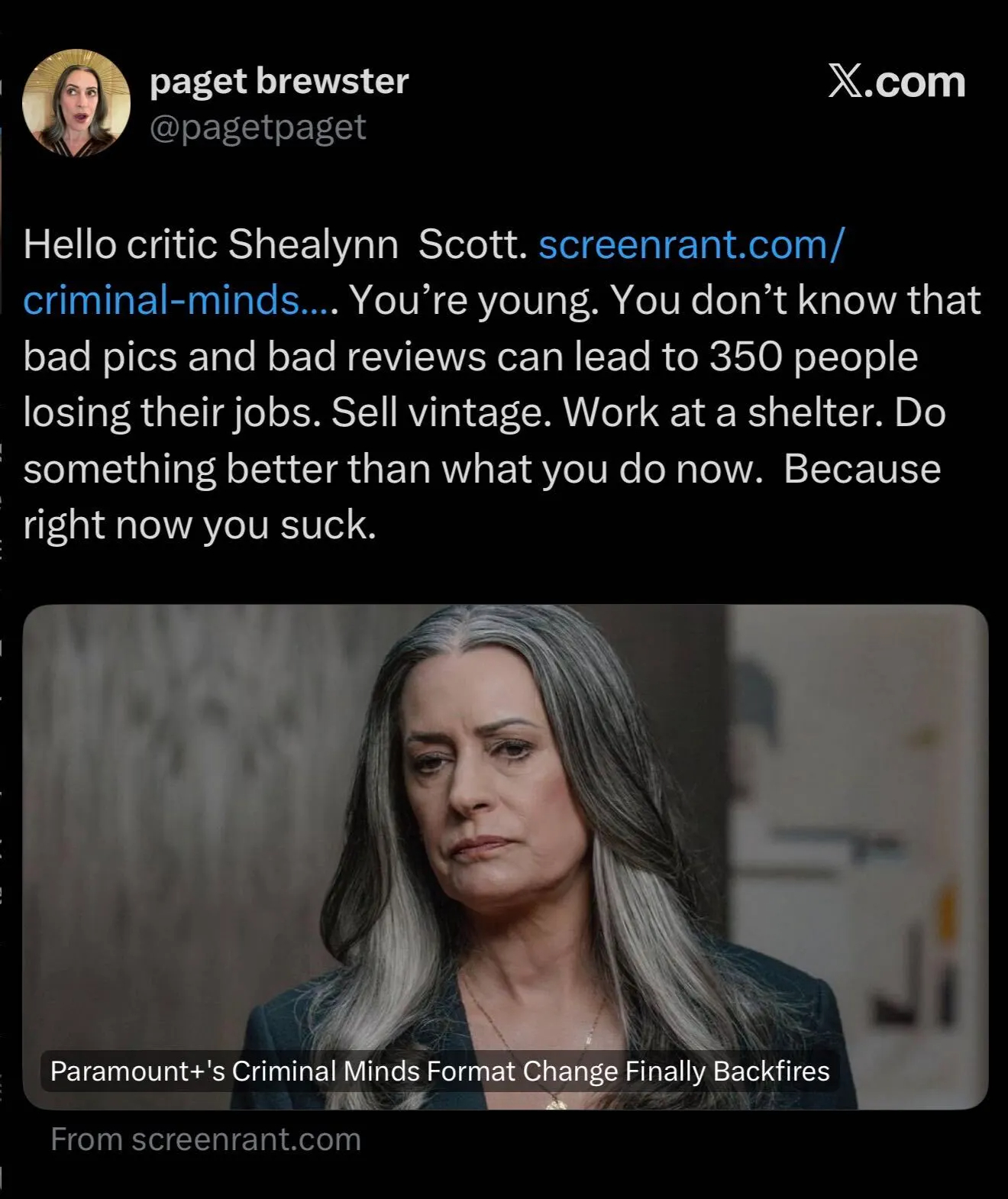 Paget Brewster's tweet