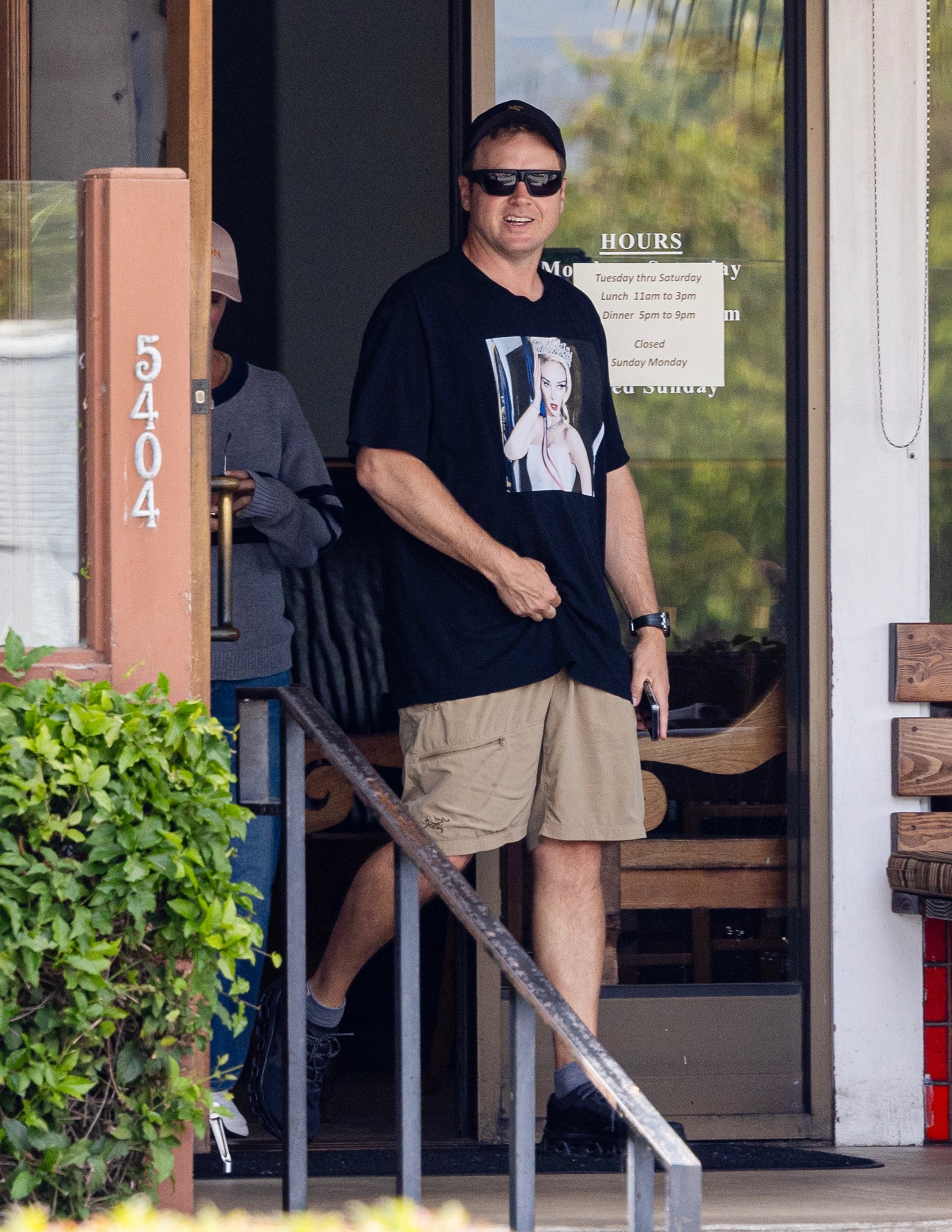 Spencer Pratt exiting Delgado's Mexican restaurant.
