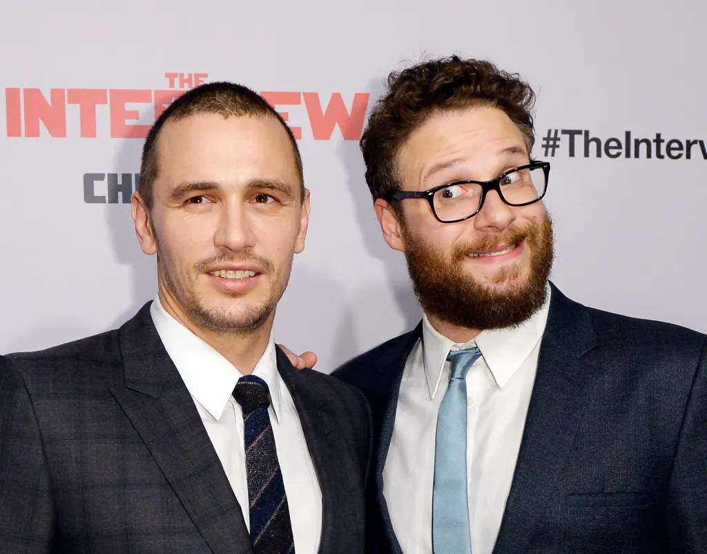 James Franco and Seth Rogen pose at "The Interview" premiere.