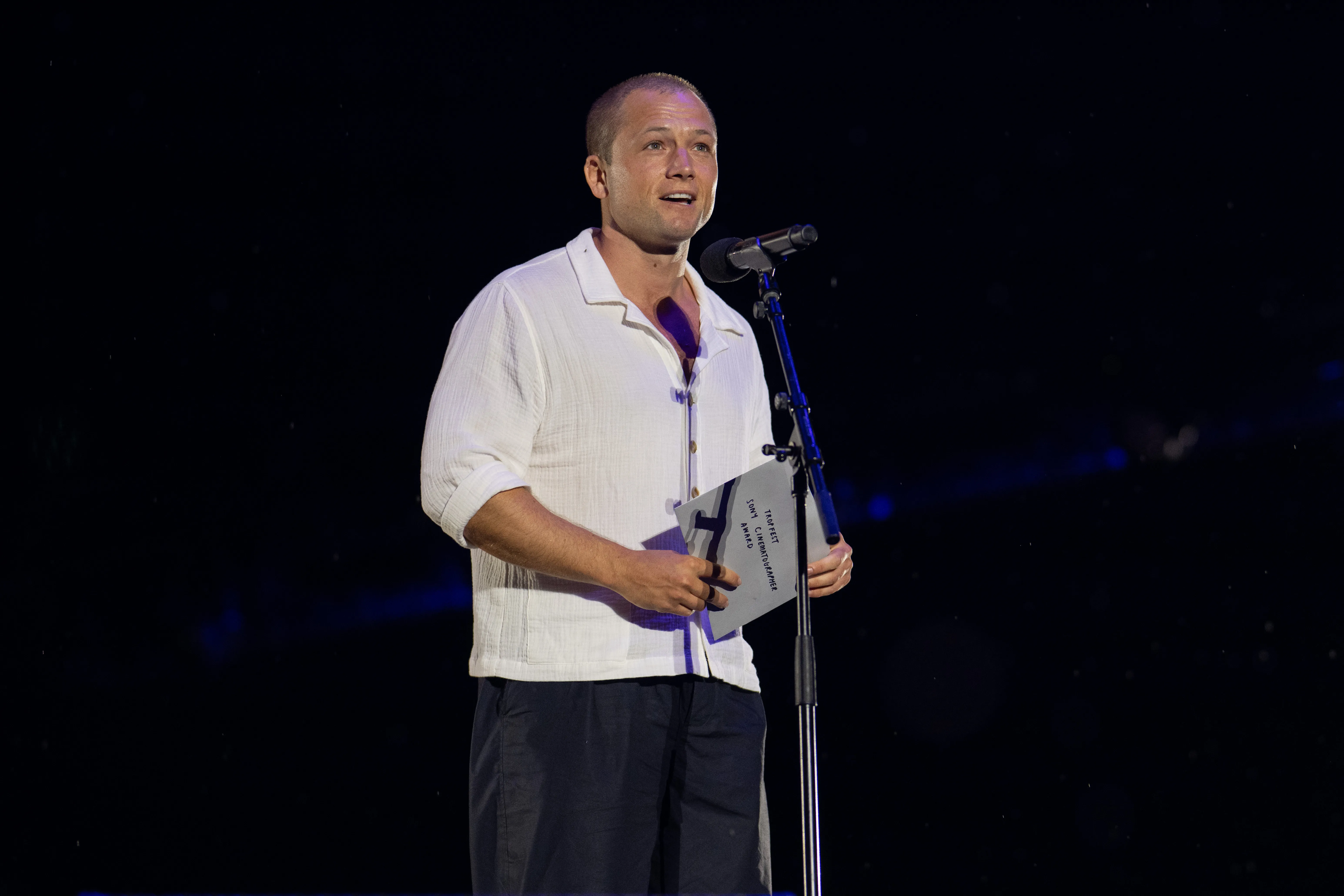 Taron Egerton presents the Best Cinematography award at Tropfest 2026.