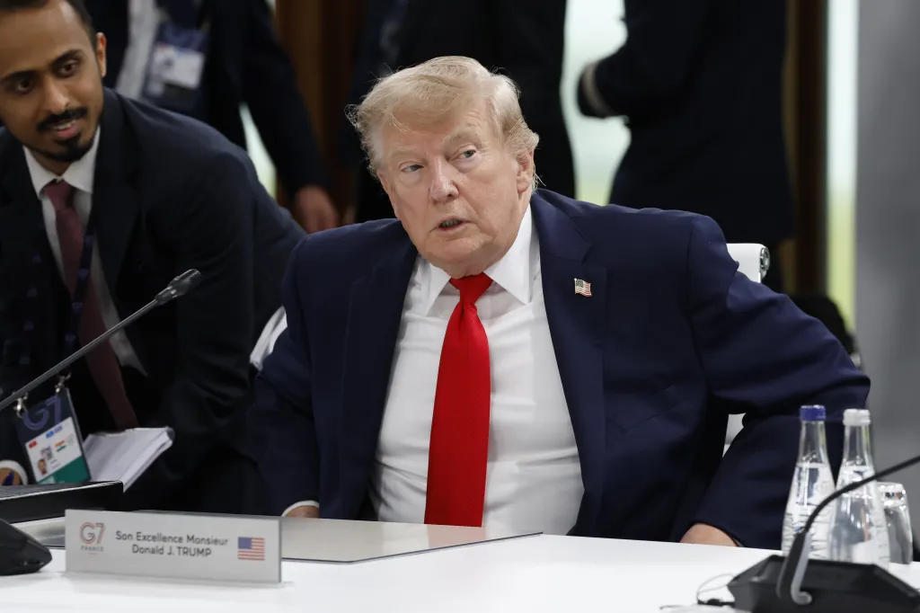 US President Donald Trump attending a working session at the G7 summit in Evian-les-Bains, France.