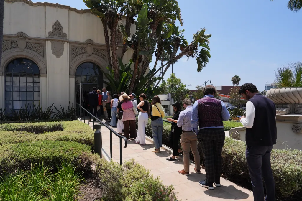Voters lining up to cast ballots outside a voting center in Beverly Hills, California.
