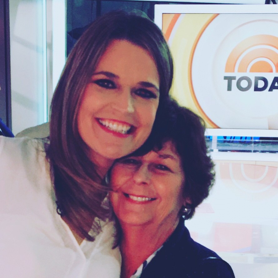 Savannah Guthrie with Nancy Guthrie in front of the TODAY show logo.