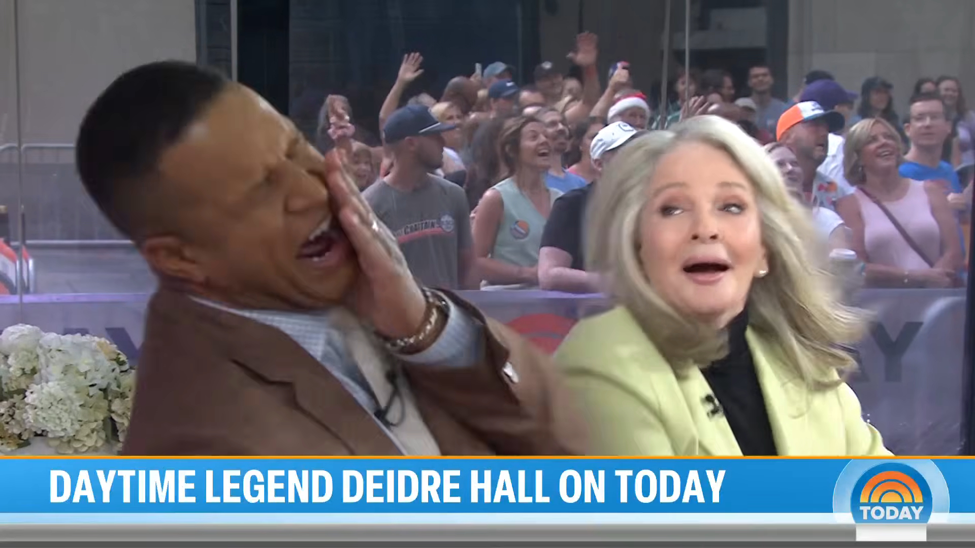 Deirdre Hall playfully slaps Craig Melvin's face on the