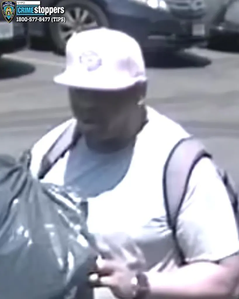 The brute – seen rolling a cart with garbage bags – got into a spat with the senior over a trash receptacle before pummeling him Wednesday, authorities and sources said.