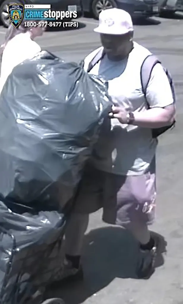 The brute – seen rolling a cart with garbage bags – got into a spat with the senior over a trash receptacle before punching him Wednesday, authorities and sources said.