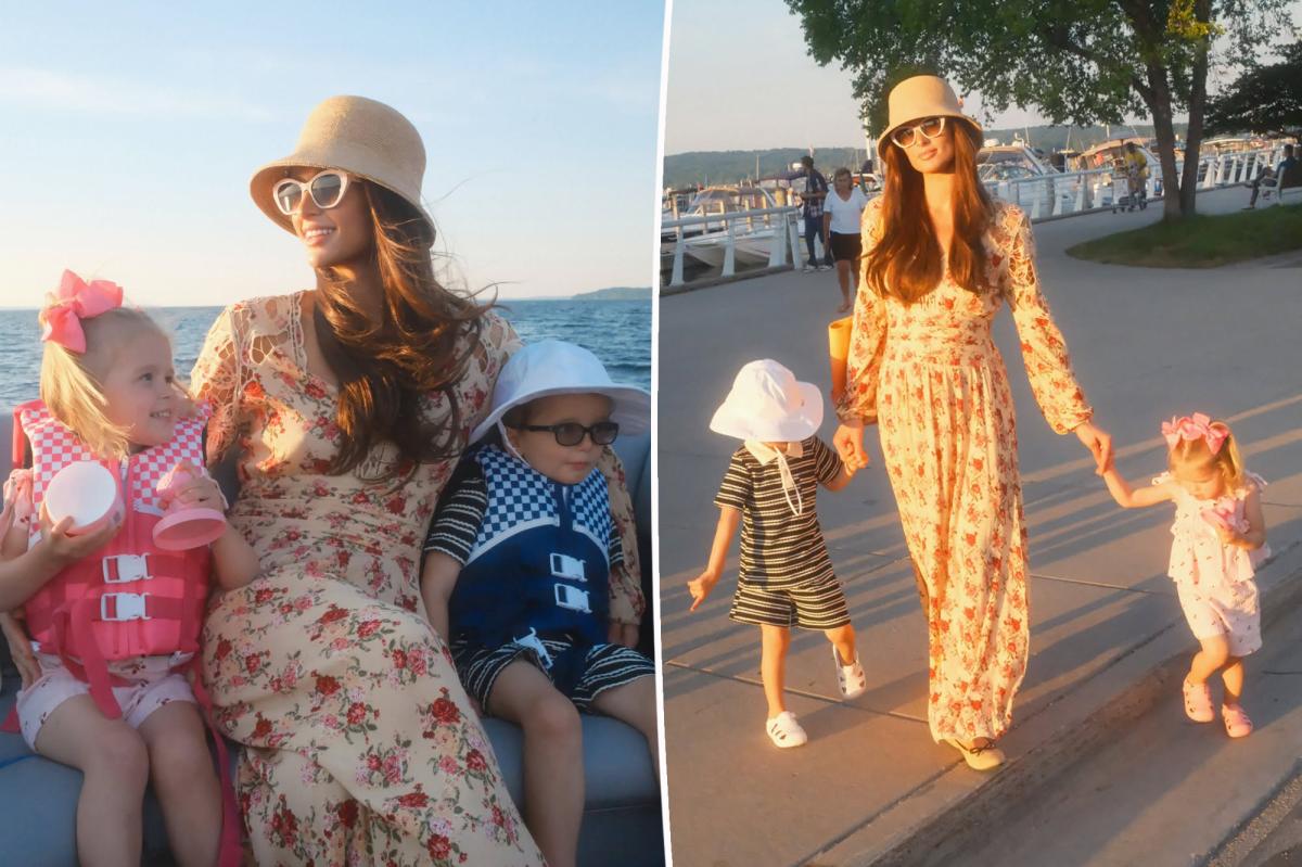 Paris Hilton shows off striking brunette look while enjoying Michigan cherry festival with her two kids