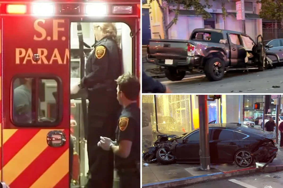 Horror as police pursuit of a truck ends in massive crash with nine rushed to San Francisco hospital