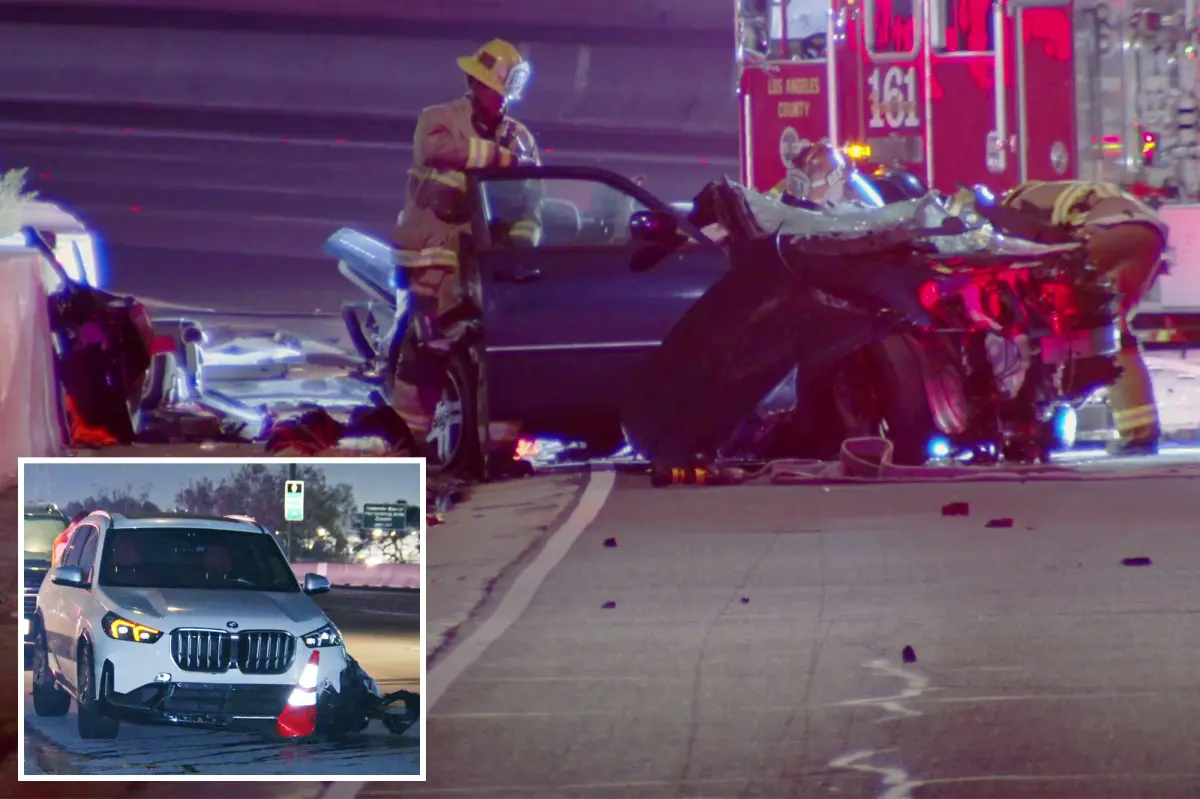 Horrific wrong-way crash in California kills one and leaves car a mangled wreck on 405 Freeway
